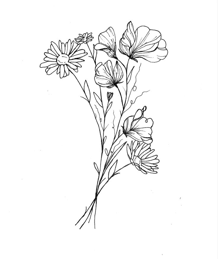 a black and white drawing of some flowers