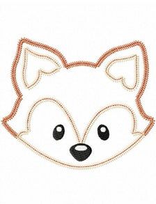 an embroidered fox head with eyes and nose