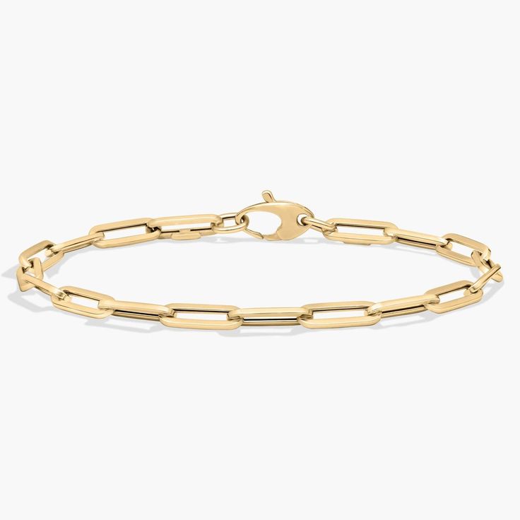 Slim links give this yellow gold bracelet a modern edge, and add to its layering potential.  Made in 14k Italian yellow gold. Gold Bracelet For Women Classy, Rose Gold Bracelet For Women, Paperclip Bracelet, 14k Rose Gold Bracelet, Gold Bracelet For Women, Rose Gold Bracelet, Yellow Gold Bracelet, Blue Nile, Paper Clip