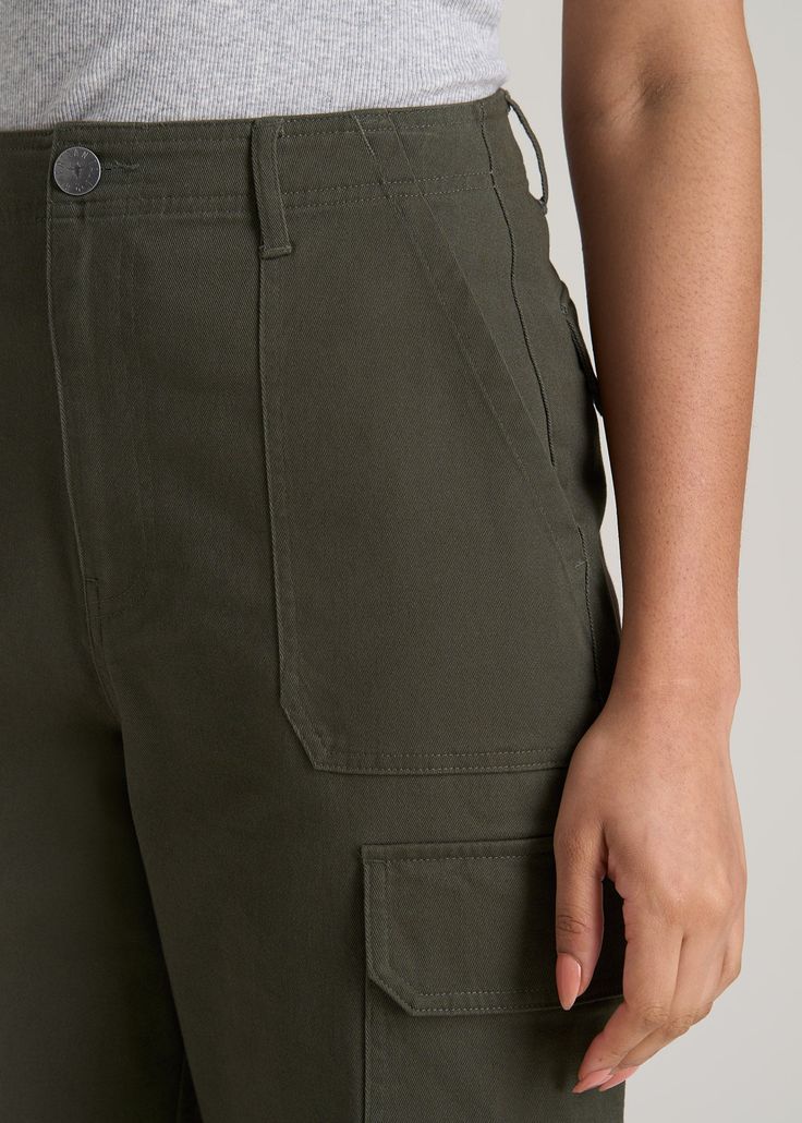 About Our Straight Leg Cargo Chino Pants for Tall Women The style and utility of a cargo pant meets an extra-long inseam on these chinos for tall women. Designed specifically for ladies from 5’9 to 6’6, they have a high rise and a straight leg that creates a modern, flattering fit. These women’s tall pants are made with stretch-infused cotton that’s been pre-washed and shrinkage controlled to make sure the silhouette stays perfect. Store everything you need for a day on the go with plenty of poc Pants For Tall Women, Dark Moss Green, Violet Brown, Womens Chinos, Tall Pants, Medium Purple, High Rise Pants, Cargo Pant, Chino Pants