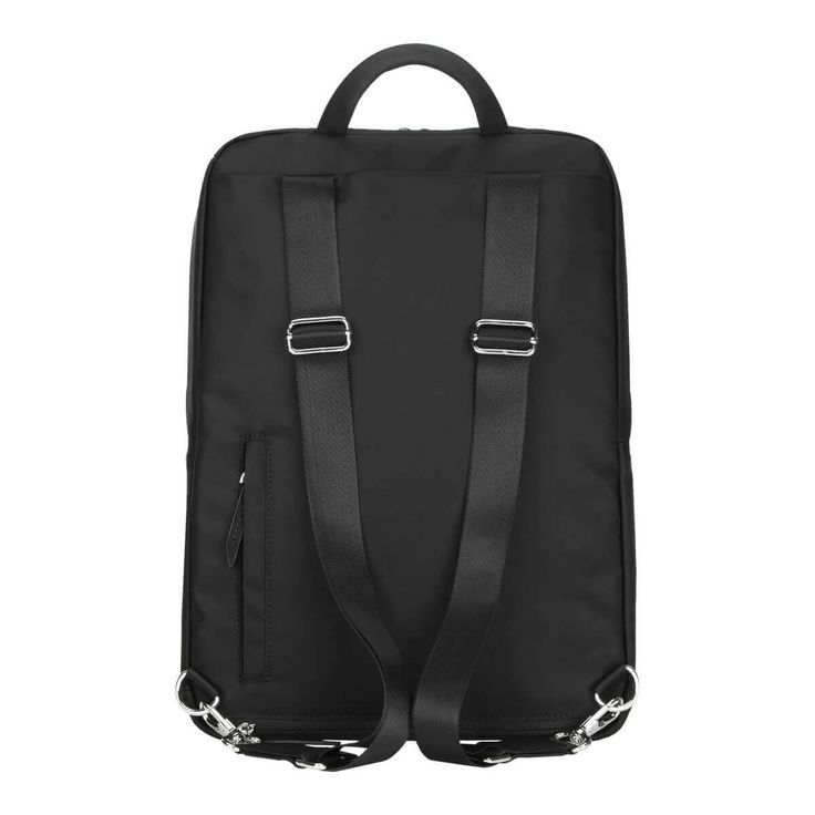 a black backpack with two straps on it