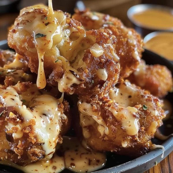 some food is in a black bowl on a table and it looks like they are covered with cheese