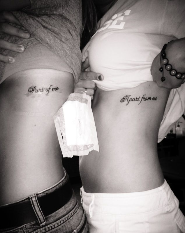 two women with tattoos on their stomachs