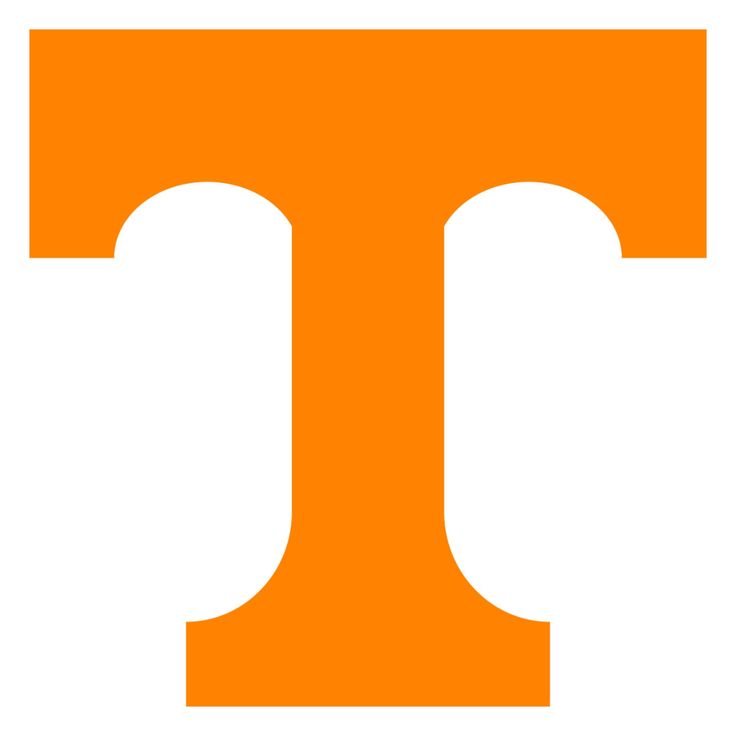 the university of tennessee logo is shown in this orange and white photo, with an orange letter on it