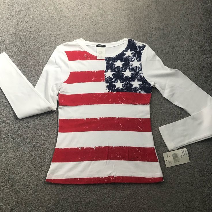 Brand New With Tag! American Flag Print Long Sleeve Top For Summer, American Flag Print Long Sleeve Summer Top, Spring Flag Print Long Sleeve Tops, Long Sleeve Tops With Flag Print For Spring, Spring Long Sleeve Tops With Flag Print, Casual American Flag Print Tops For Fall, American Flag Print Long Sleeve Top For Spring, American Flag Print Long Sleeve Top For Fall, Long Sleeve Top With American Flag Print For Spring