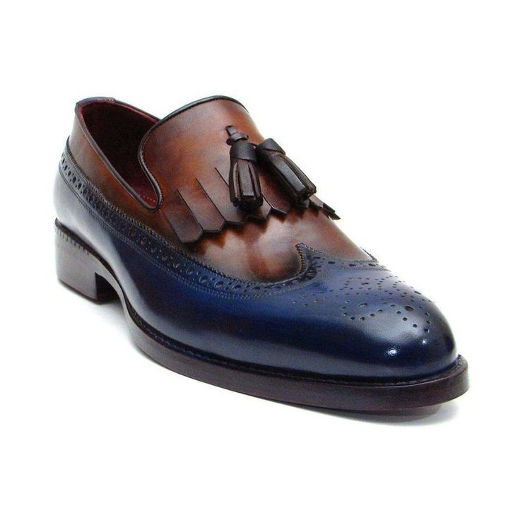 Paul Parkman Handmade Shoes Men's Handmade Shoes Kiltie Tassel Navy Tobacco Loafers (PM5203)-AmbrogioShoes Tassel Loafers, Kilt, Handmade Shoes, World Of Fashion, Loafers Men, Tap Shoes, Designer Shoes, Calf Skin, Two Tone