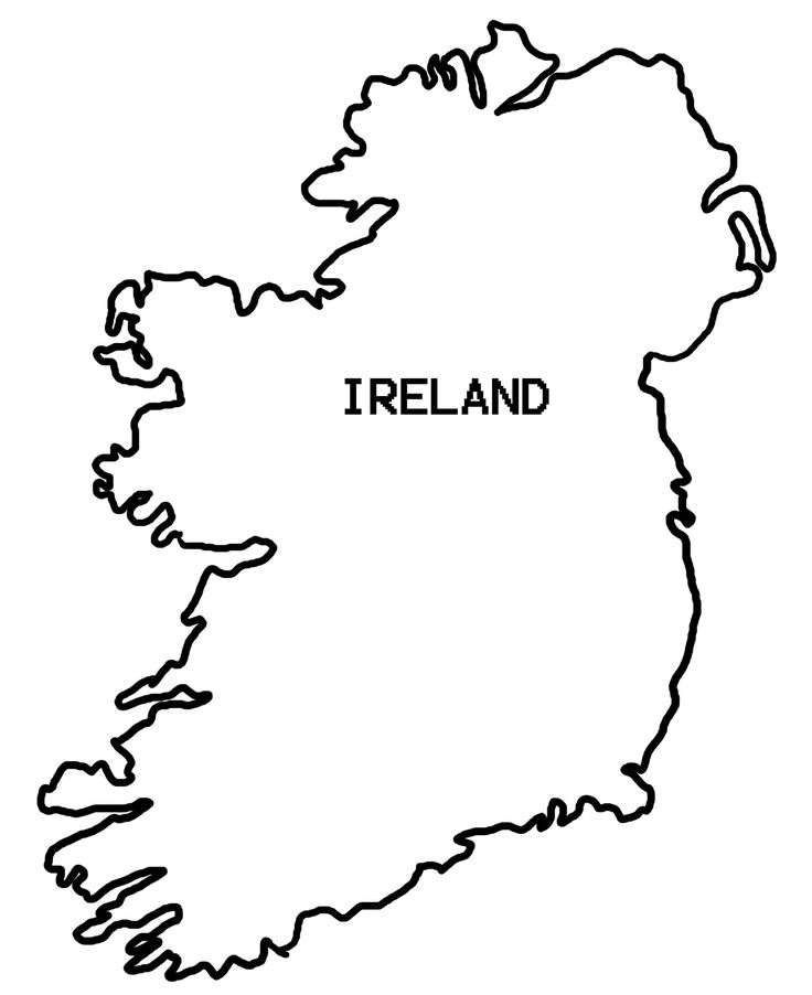 an outline map of ireland with the capital and country name in black on a white background