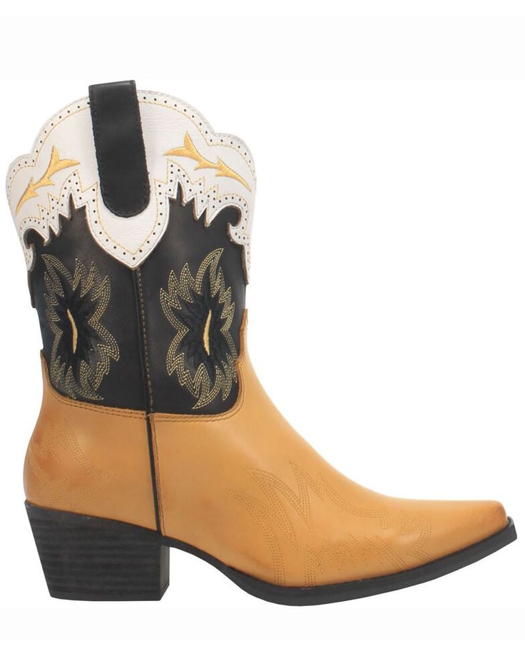 Dingo Women's Tatiana Western Boots - Snip Toe, Yellow Western Ankle-high Boots With Heel Pull Tab, Western Ankle-high Boots With Reinforced Heel, Rodeo Boots With Reinforced Heel And Medium Width, Western Style Boots With Cushioned Footbed, Western Style Closed Toe Boots With Cushioned Footbed, Western Boots With Medium Width Closed Toe, Western Style Cushioned Closed Toe Boots, Western Boots With Cushioned Footbed And Snip Toe, Western Boots With Heel Pull Tab And Round Toe