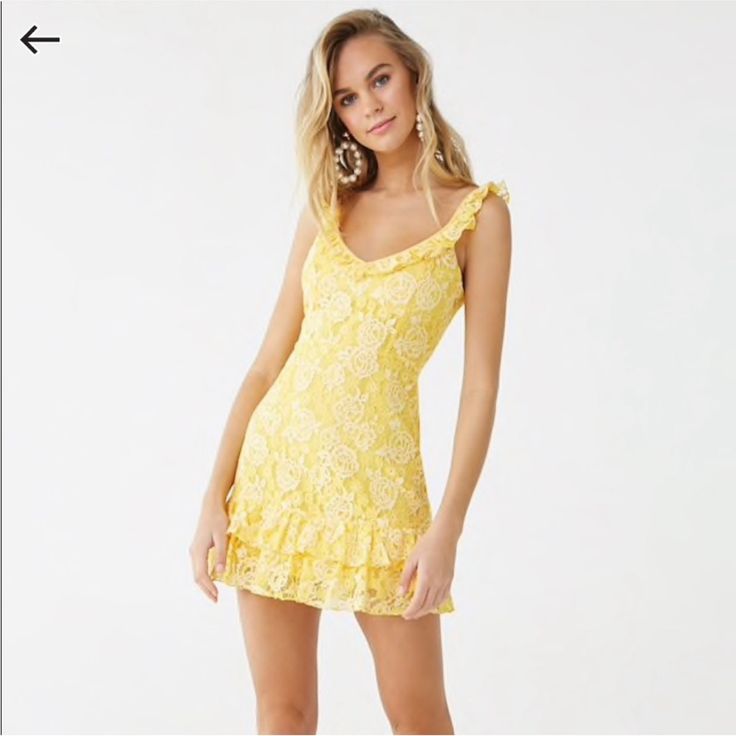 Never Worn. Stunninggggg And So Flattering And Comfortable. Yellow Mini Dress With Ruffles For Spring, Yellow Mini Dress With Ruffle Hem For Spring, Yellow Mini Dress With Ruffle Hem For Summer, Yellow Summer Mini Dress With Ruffle Hem, Yellow Ruffle Hem Mini Dress For Summer, Yellow Ruffle Hem Summer Mini Dress, Yellow Ruffled Dress For Date Night, Flirty Yellow Dress With Ruffles, Flirty Yellow Dresses With Ruffles