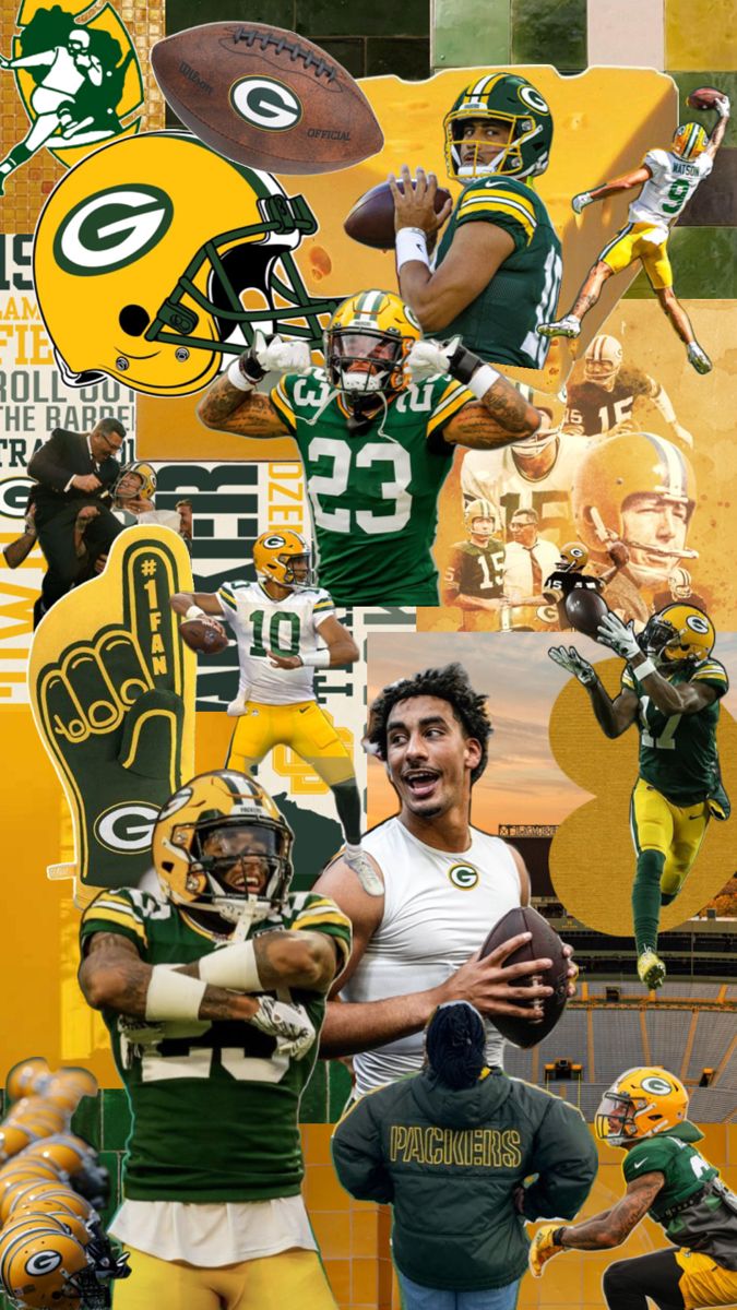 collage of green bay packers football players and their numbers on the team's uniforms