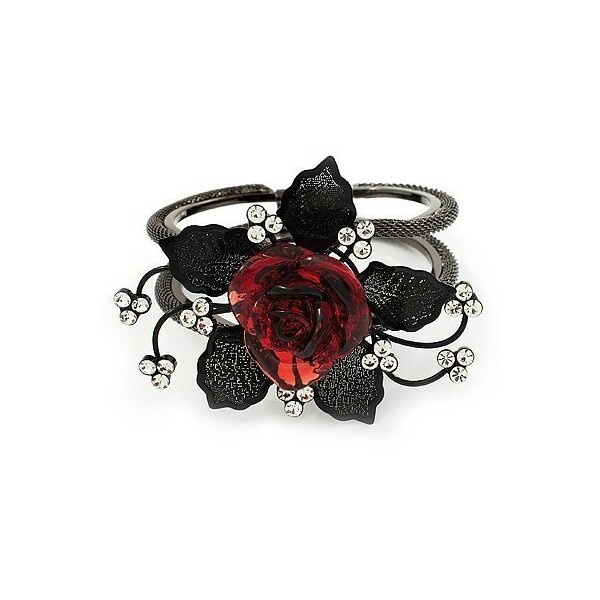 AMAZING X1000!!! Black And Red Accessories, Black And Red Rings, Rose Accessories, Rose Jewellery, Red Bangles, Red Ring, Jewellery Bracelets, Bracelet Flower, Resin Bangles