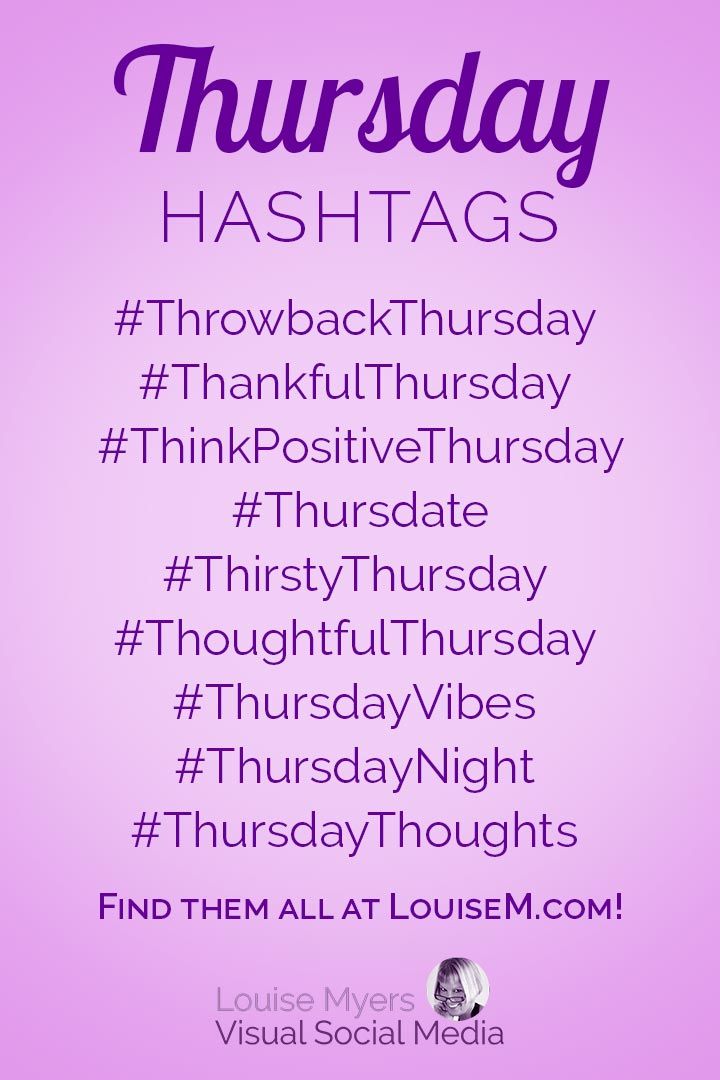 a purple background with the words, thursday hashtags