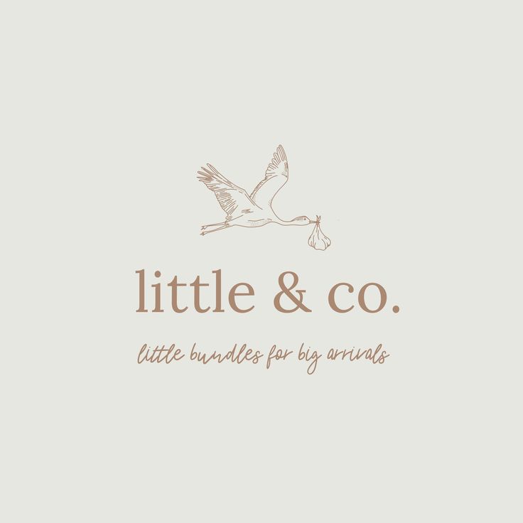 the little & co logo with a stork carrying a baby in it's beak