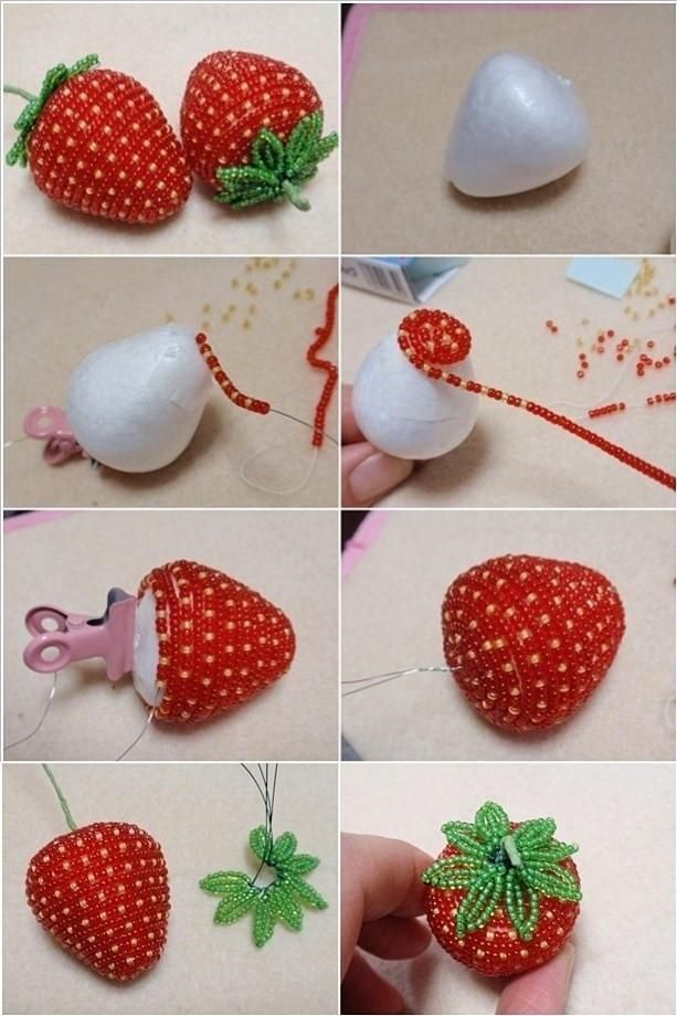 how to make an ornament for strawberries with beads and thread by kakiliva