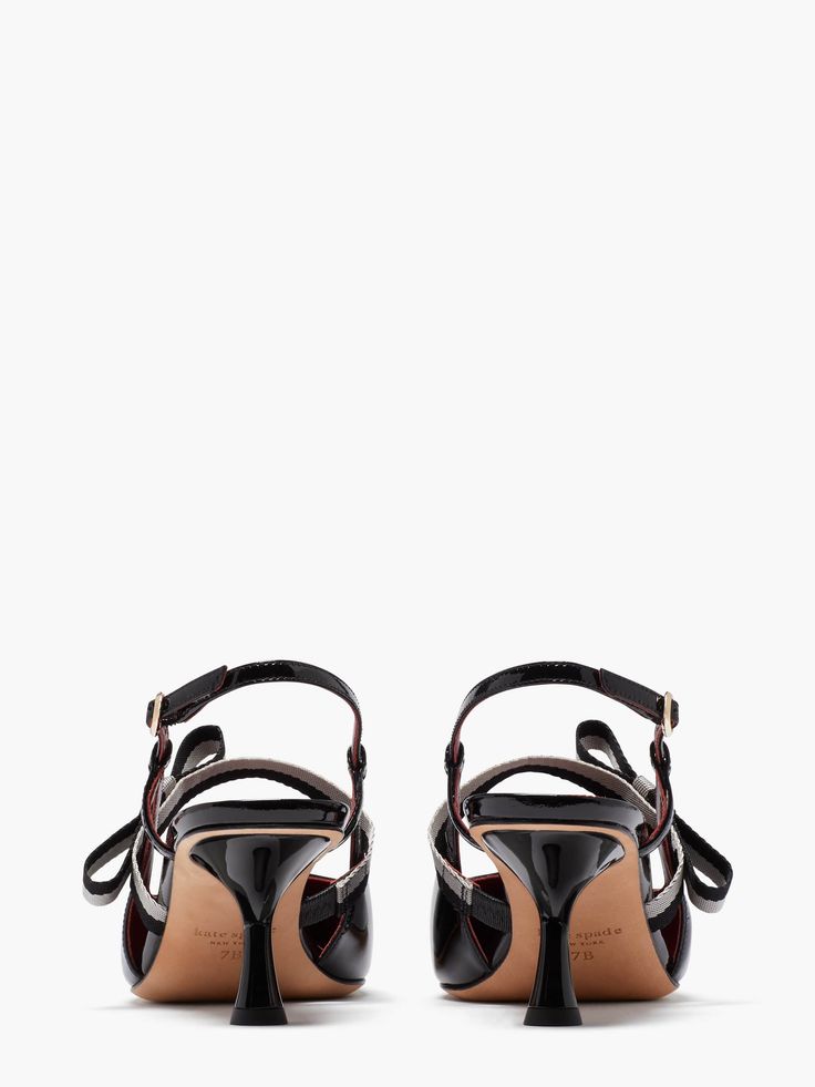 Pairing lustrous patent leather with two-tone twill bows our strappy Maritza Pumps are here to turn heads. | Kate Spade Maritza Pumps, Black - 8.5 Sheep Leather, Black 7, Kate Spade New York, Patent Leather, Ankle Strap, Two Tone, Kate Spade, Pumps, New York