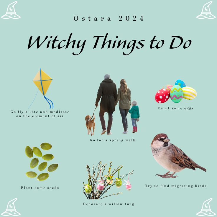 a poster with pictures of people and animals on it that says, witch things to do