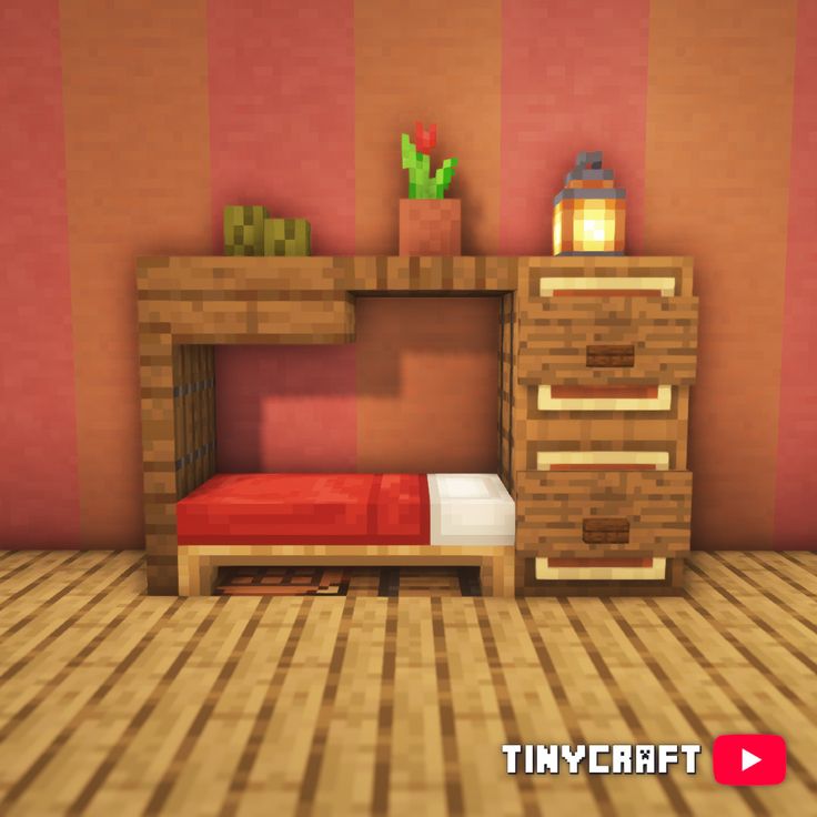 a bedroom with a bed and dresser in minecraft