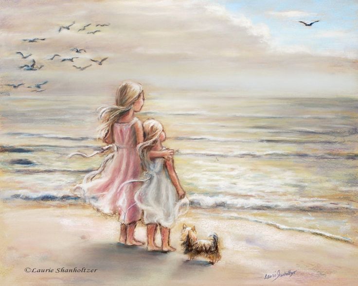 Listo el proyecto - ya no es Jaques,  ahora es Migo,  está en los tableros, echale un ojito,  así voy a estar conMigo <3 2 Sisters Drawing, Sisters Painting, Sisters Drawing, Art Plage, Sisters Art, Boy Wall Art, Salt Air, Original Pastel, Girls Art