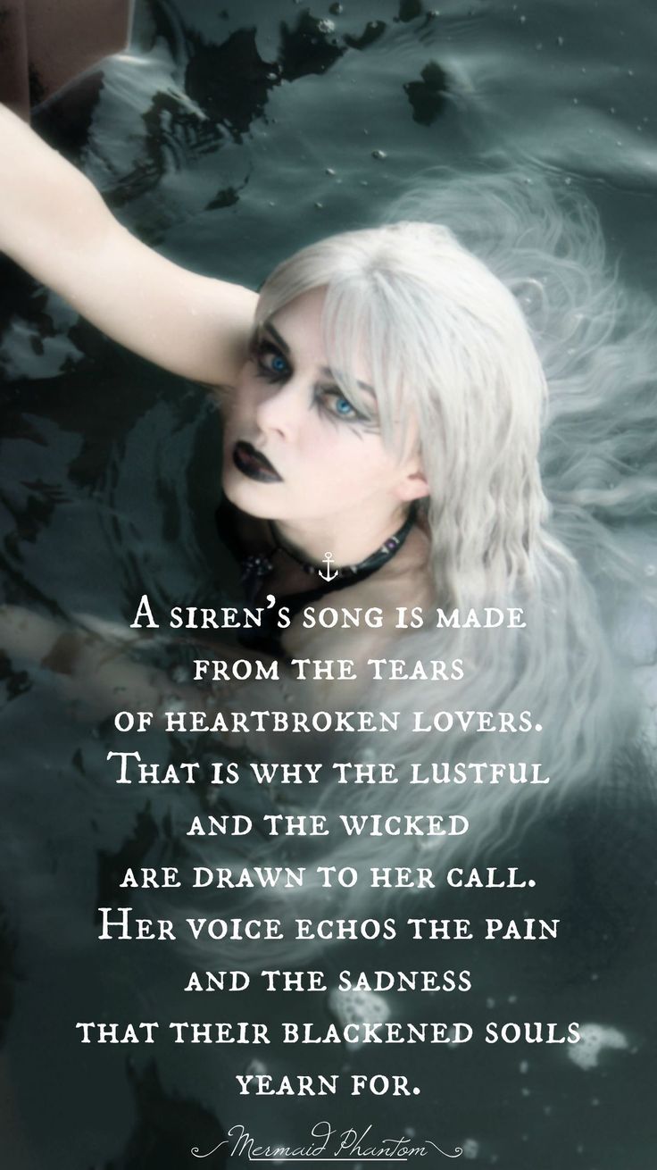 a woman with white hair and black makeup in water next to a quote from the poem