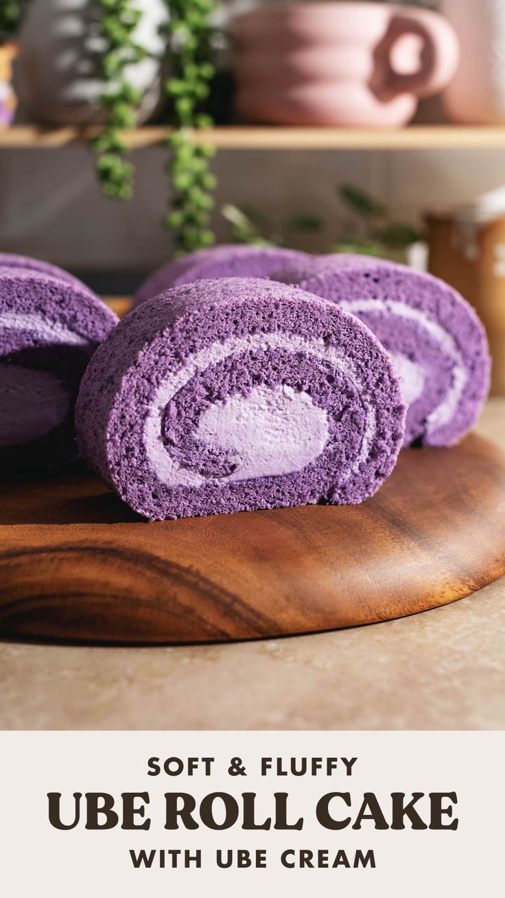 soft and fluffy ube roll cake with use cream