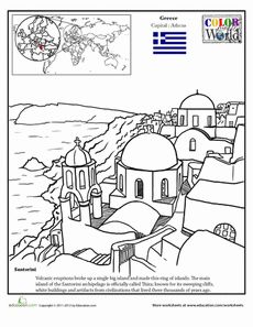 an image of the greek country coloring page for children and adults, with a map in the background