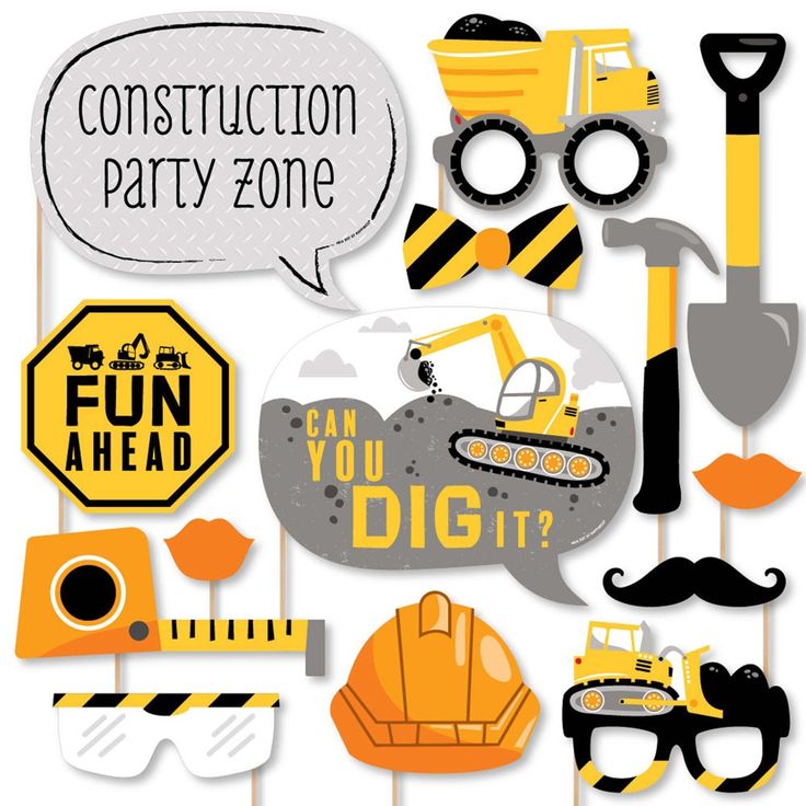 construction party photo booth props and decorations