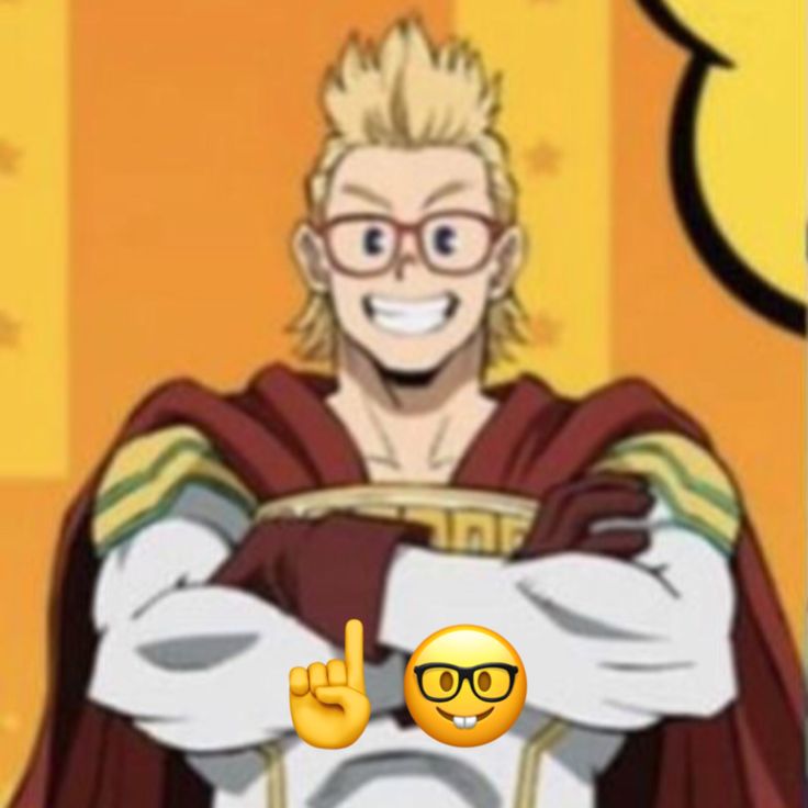 an anime character with glasses and a smile on his face, giving the peace sign