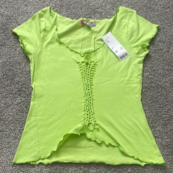 Nwt Neon Green Medium Top Size Medium From Urban Outfitters! Spring Beach T-shirt With Stretch, Stretch T-shirt For Beach In Spring, Stretch T-shirt For Beach Spring, Stretch T-shirt For Spring Beach Outing, Green Y2k Summer Tops, Green Y2k Style Summer Top, Green Summer Y2k Tops, Fitted T-shirt For Spring Vacation, Y2k Stretch Tops For Vacation