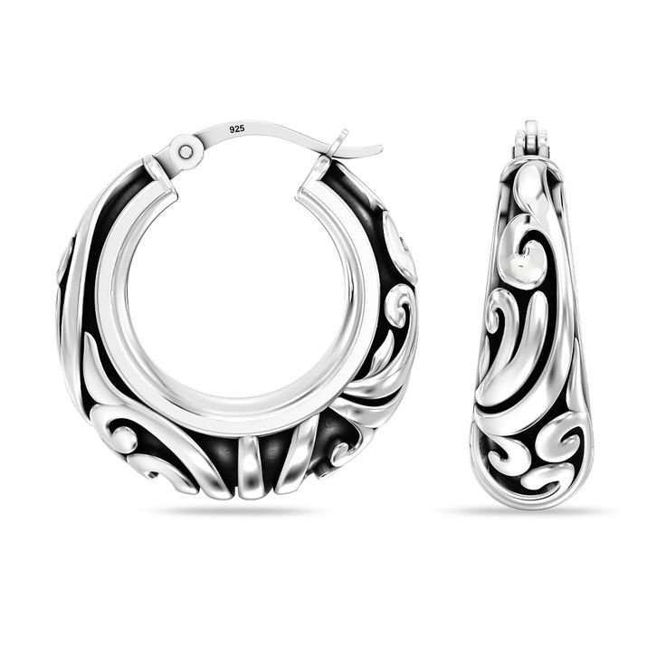 PRICES MAY VARY. MADE IN STERLING SILVER: These Hoop Earrings are Made of Real 925 Sterling Silver and come with a '925' sterling silver stamp as a symbol of product quality. All LeCalla Sterling Silver Earrings have perfect shine and finish. Sterling silver is hypoallergenic and nickel-free making this a great choice for those with very sensitive skin. ⚡【Size Info】FEATURE : SMALL CHUNKY HOOPS EARRINGS, DIMENSIONS : 25 MM by 25 MM / 0.98 Inches by 0.98 Inches, with Click-Top Closure. EXCELLENT G Small Silver Hoop Earrings, Filigree Hoop Earrings, Earring Hoops, Silver Wedding Jewelry, Chunky Hoop Earrings, Filigree Earrings, Hoops Earrings, Oxidised Jewellery, Sterling Silver Filigree