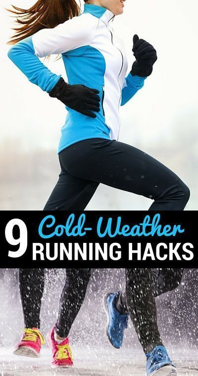 a woman running in the rain with text that reads 9 cold weather running hacks