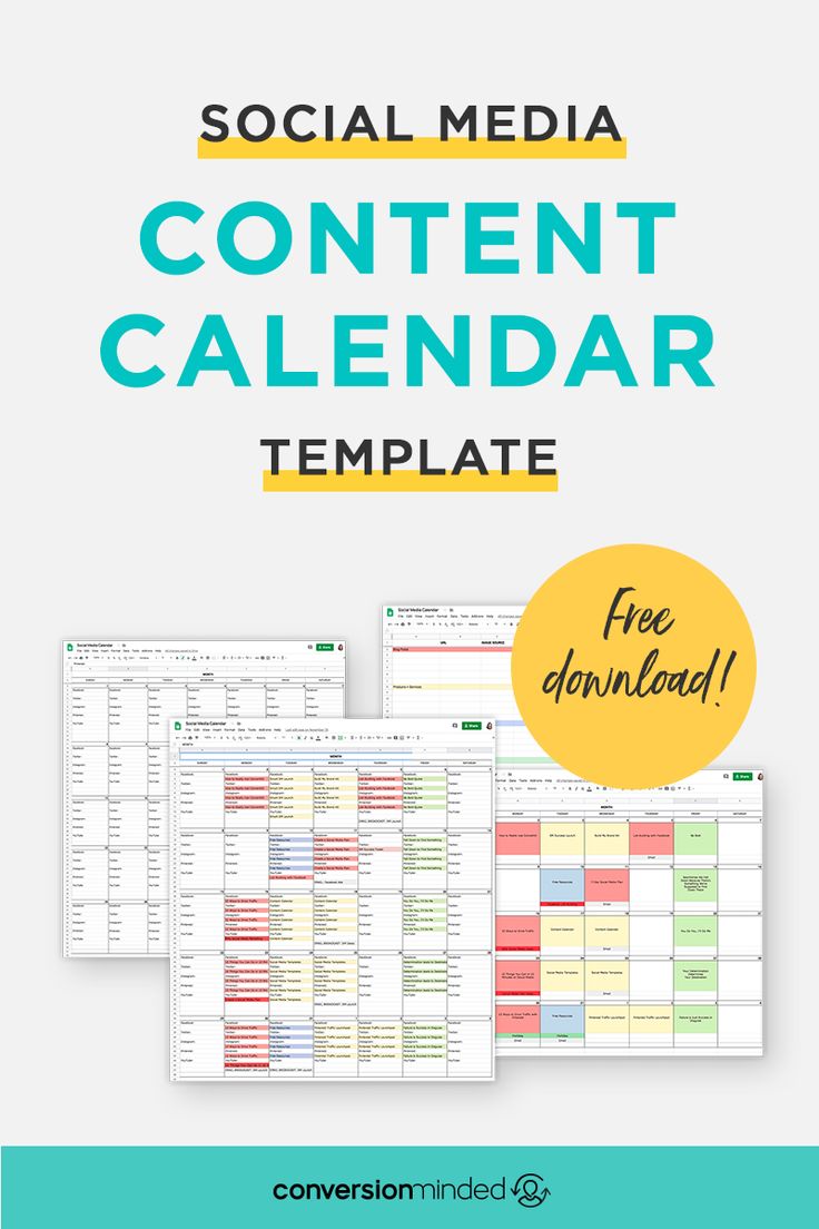 the social media content calendar template is shown