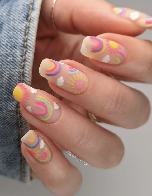 Rainbow Nails Design, Rainbow Nail Art, Nails Pastel, Colorful Nail, Soft Nails, Kawaii Nails, Rainbow Nails, Minimalist Nails, Funky Nails