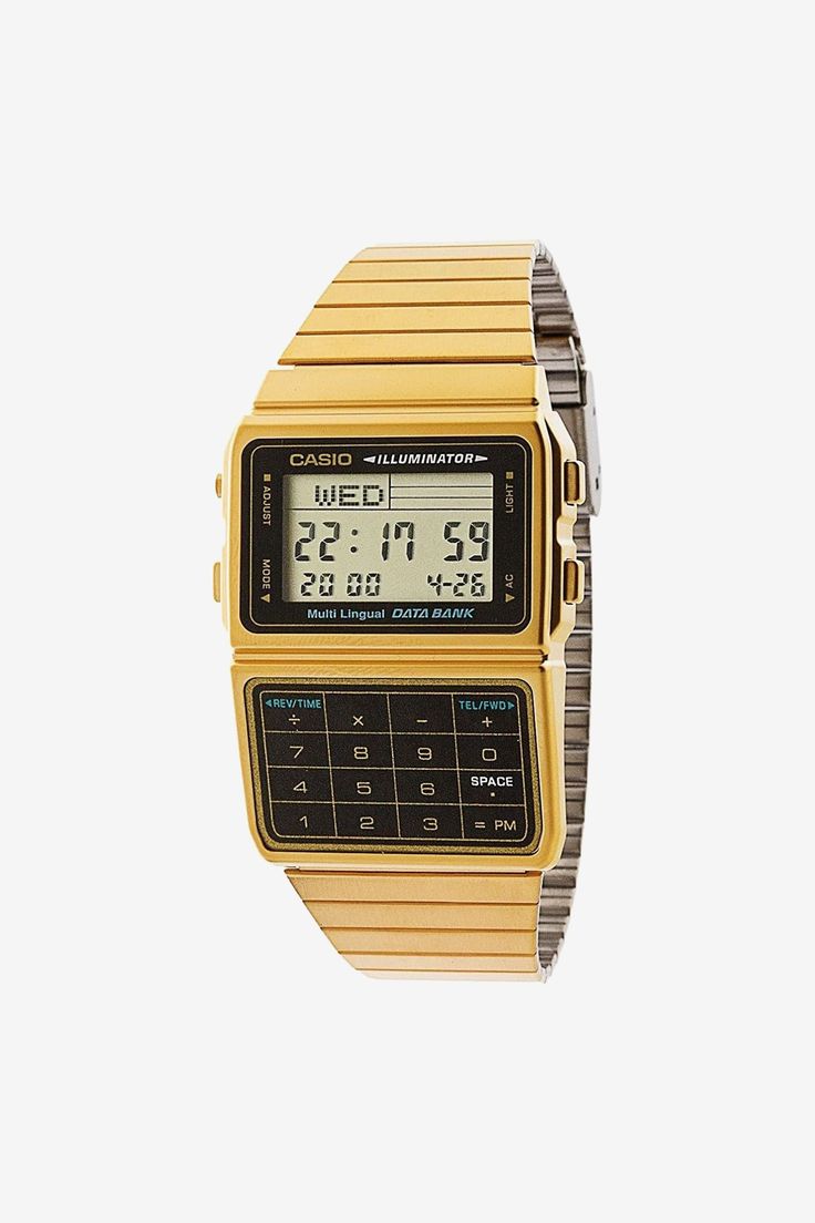 Gold Retro Watch Accessories With Analog Display, Retro Watch Accessories With Analog Display And Rectangular Dial, Retro Watch Accessories With Rectangular Analog Dial, Casio Vintage Watch Men Outfit, Casio Gold Watch, Casio Calculator, Calculator Watch, Casio Watch Women, Casio Vintage Watch