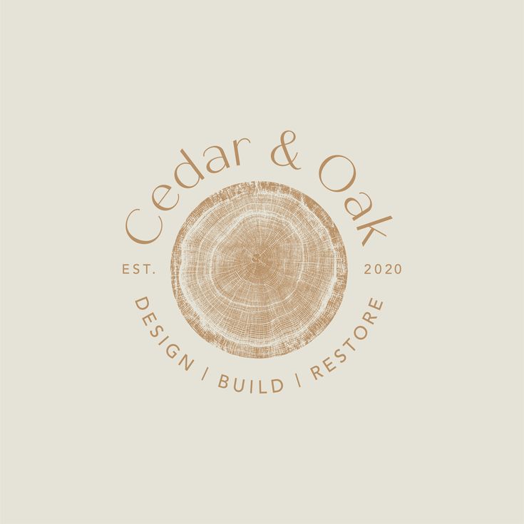 the logo for cedar & oak design and build restores, which has been designed to look like a tree stump