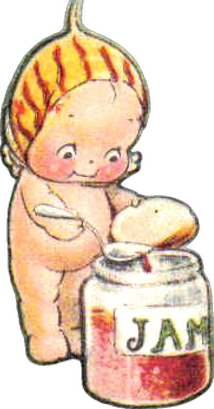 a drawing of a baby with a jar of jam