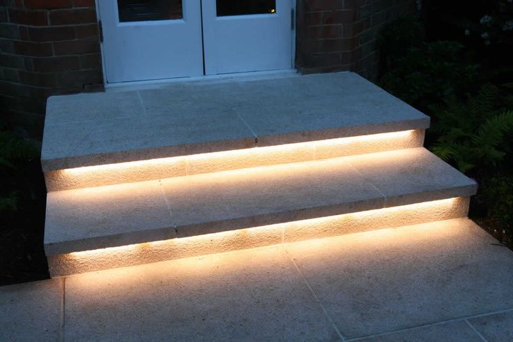 some steps lit up with lights outside