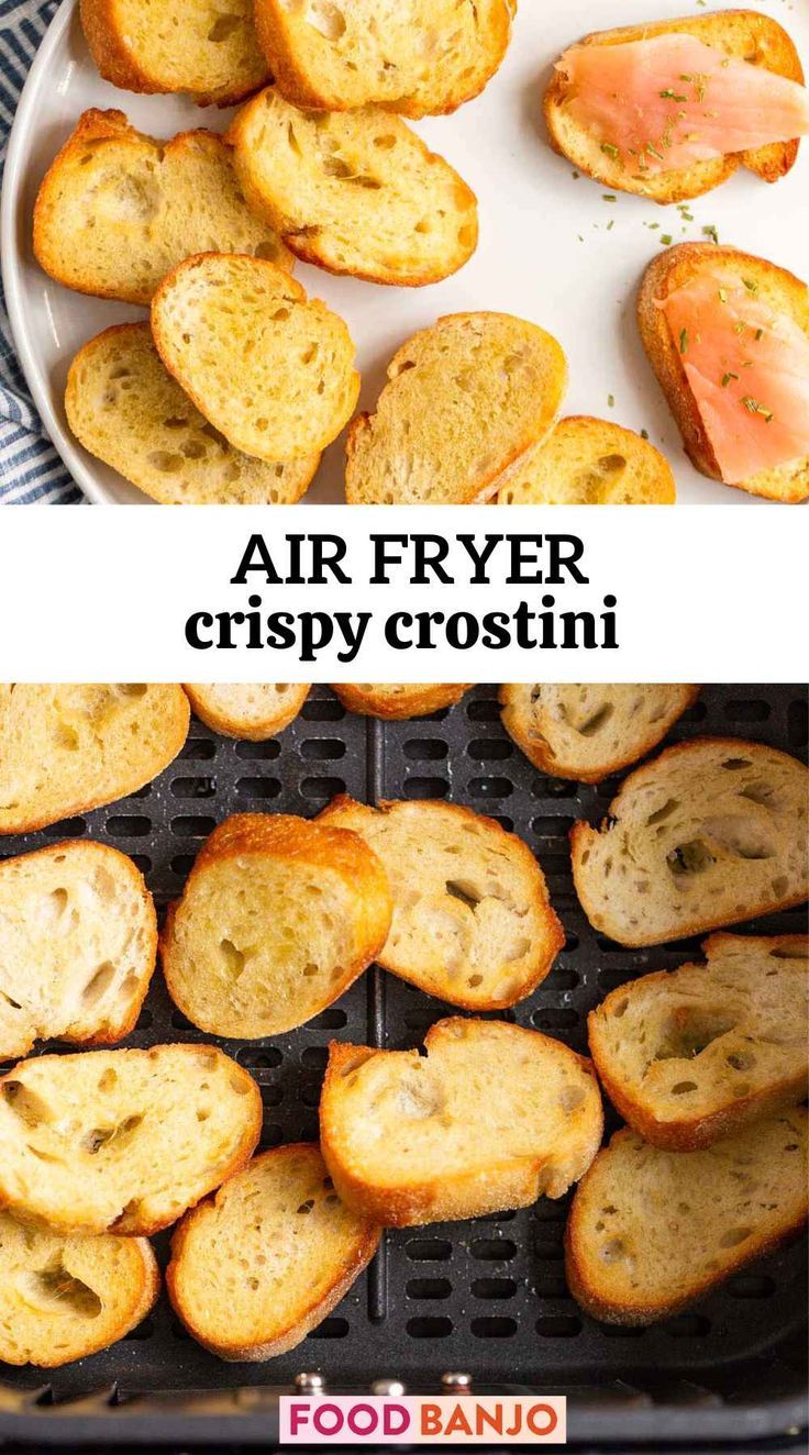 crostini in the air fryer Air Fryer Crostini, Gourmia French Door Air Fryer Recipes, Air Fryer Croutons, Air Fryer Bread, Air Fryer Appetizers, How To Make Crostini, Crostini Toppings, Small Air Fryer, Toasted Crostini