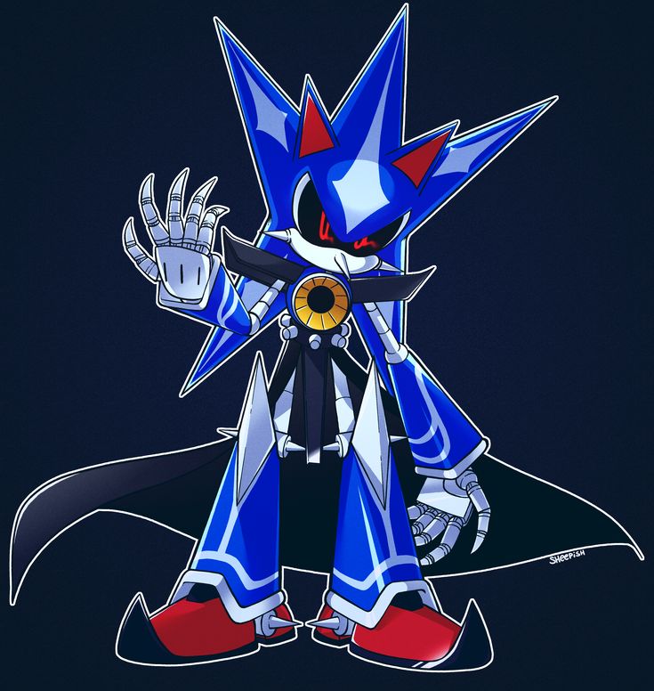 sonic the hedgehog is standing in front of a black background with red and blue accents