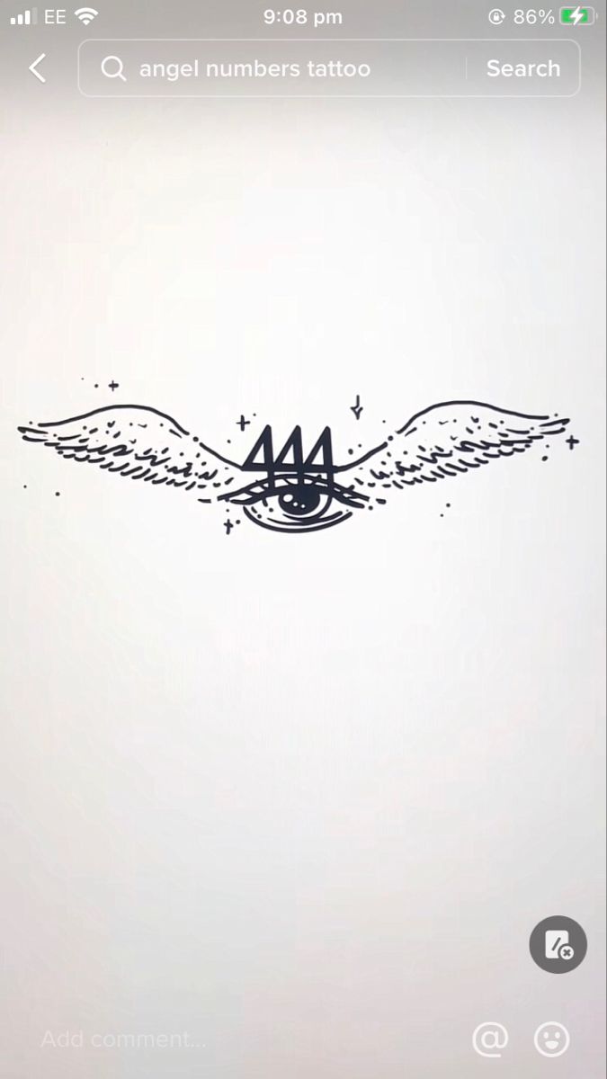 an image of the number four tattoo on a cell phone with wings and stars above it