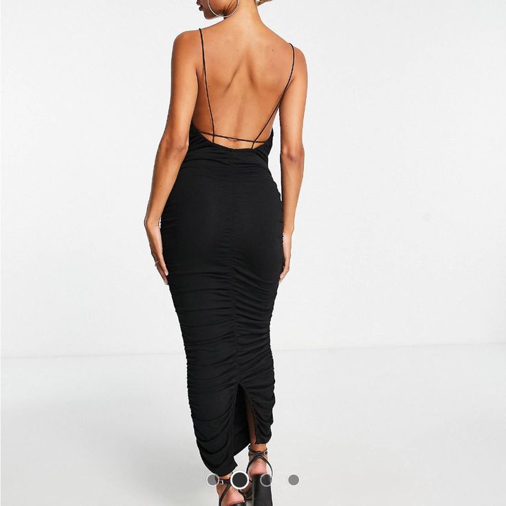 Nwt. Super Comfy, Stretchy Jersey Material. Ruching Is Very Flattering. Backless. Elastic Straps. Still Selling On Asos. Black Maxi Dress With Ruched Back For Night Out, Black Backless Maxi Dress With Ruched Back, Black Backless Bodycon Dress With Ruched Back, Black Backless Midi Dress With Ruched Back, Black Backless Dress With Ruched Back For Night Out, Black Club Dresses With Ruched Back, Black Midi Dress With Ruched Back For Party, Black Midi Dress With Ruched Back For Date Night, Gatsby Inspired Dress