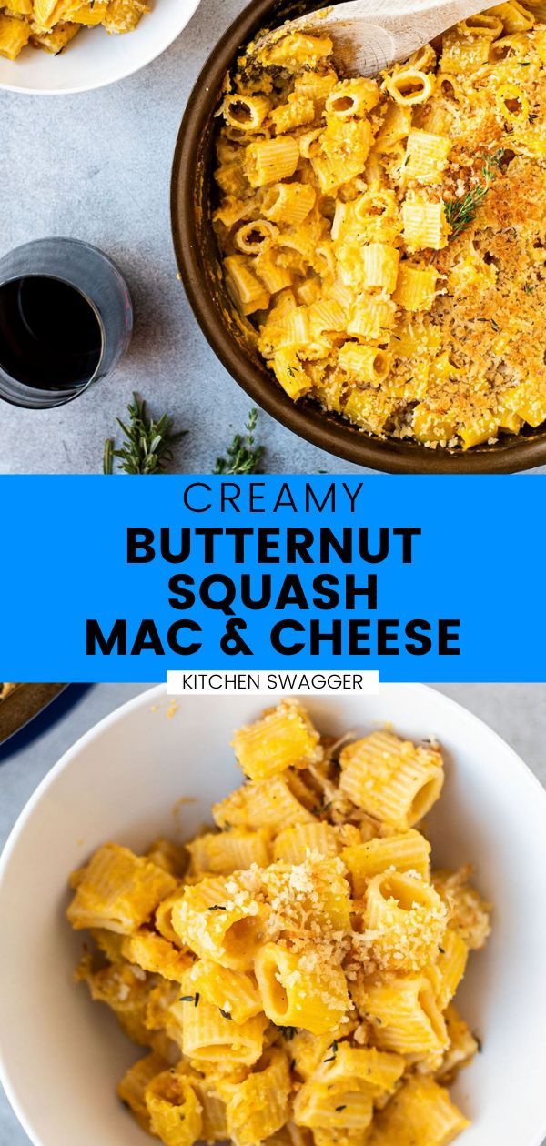 creamy butternut squash mac and cheese in a bowl