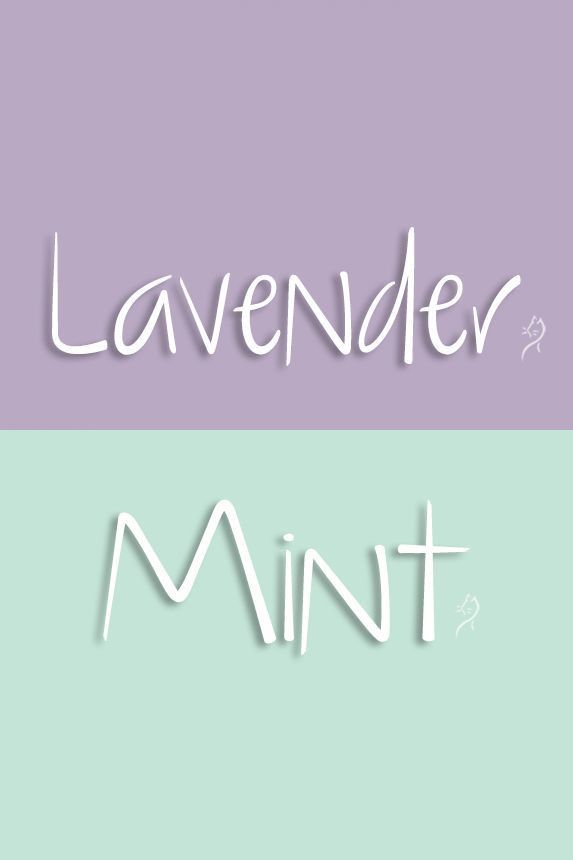 the words lavender and mint are written in white