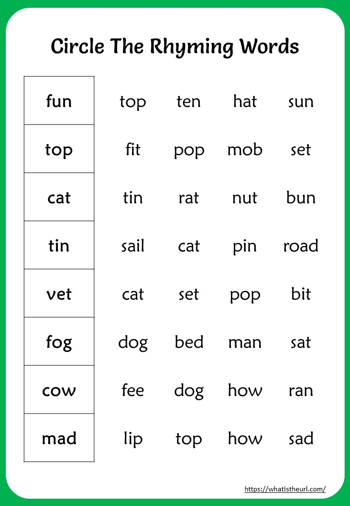 a printable worksheet for reading the rhyming words