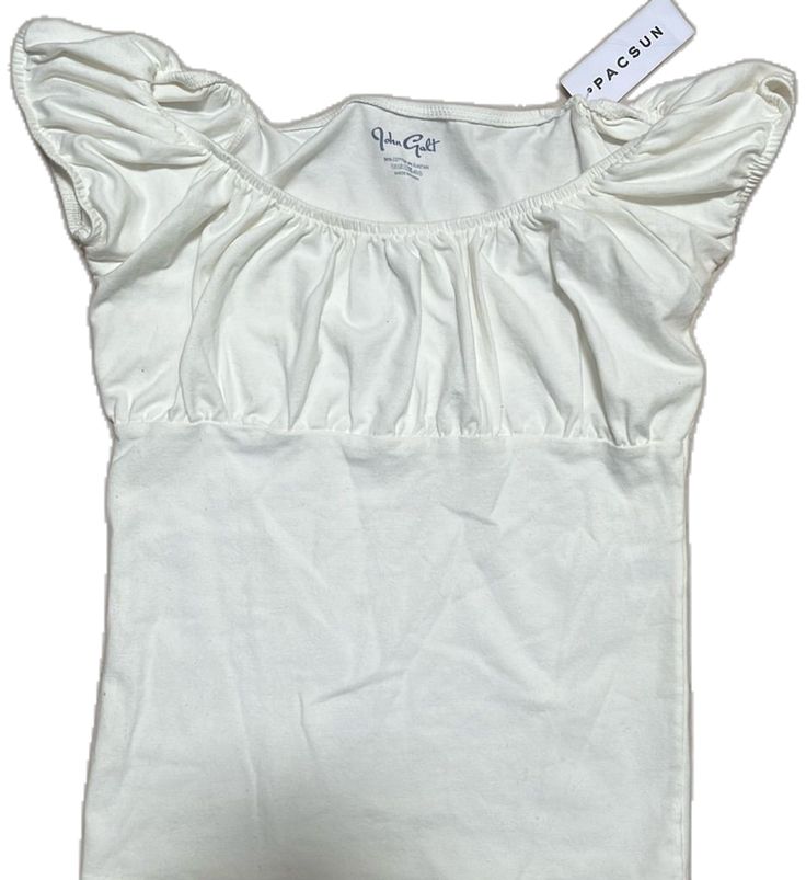 Fitted Cotton Tops With Flutter Sleeve, Fitted Cotton Top With Flutter Sleeves, Stretch Flutter Sleeve Tops For Day Out, Stretch Tops With Flutter Sleeve For Day Out, Day Out Tops With Flutter Sleeves And Stretch, Day Out Stretch Tops With Flutter Sleeve, Fitted Ruffle Tops With Flutter Sleeves, White Fitted Top With Ruffles, White Feminine Ruffle Sleeve Tops