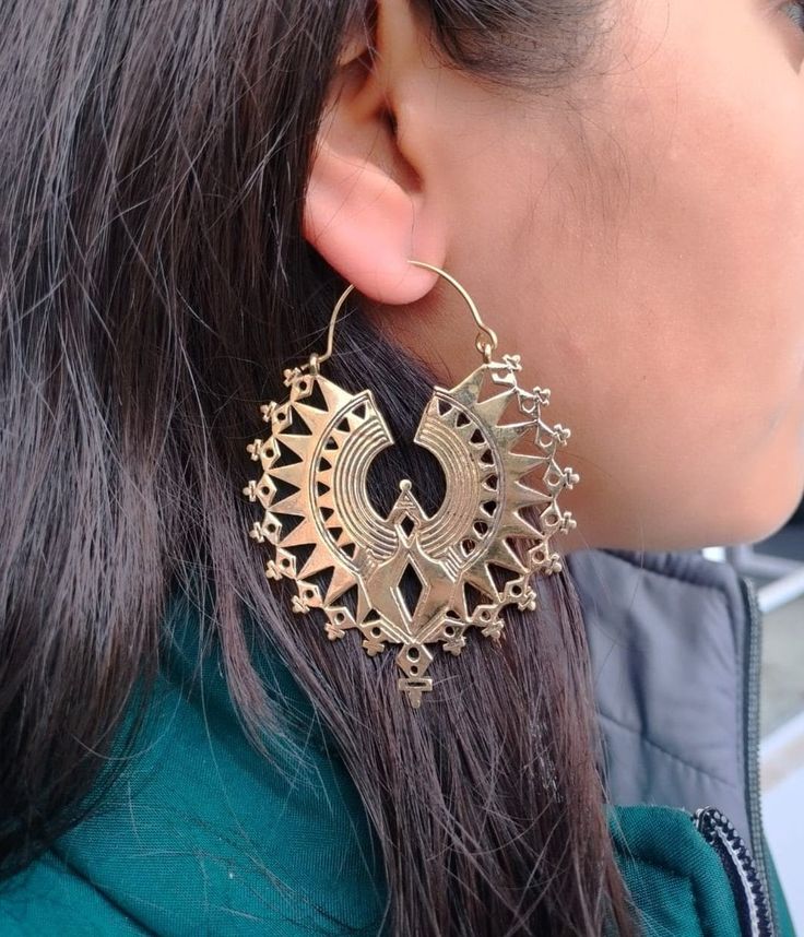 "Boho Mandala Lotus Flower Hoop Earrings, Mandala Earrings, Tribal Earrings, Brass Earrings, Hoop Earrings, Big Round Earrings, Flower Earrings Handmade Earrings Material:- Brass This gold mandala earrings is lightweight and adjustable to fit any ear! We found this piece while traveling across the tribal deserts in India. Indian tribal jewelry is known for being unique, detailed and high quality. IMPORTANT NOTE....👇 1 product free gift on purchase of 3 products. You can choose the plain brass r Single Round Earring For Festival, Single Wrap Earring For Festivals, Dangle Hoop Earrings With Ear Wire For Festival, Dangle Hoop Earrings For Festival, Small Hoop Earrings For Festival, Nickel Free Hoop Earrings For Festival, Single Dangle Hoop Earring For Festivals, Single Metal Earring For Festival, Single Round Hoop Earring For Festival