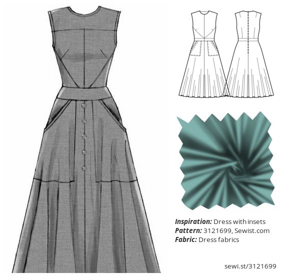 a dress with pleating on the front and side, as well as an image of a