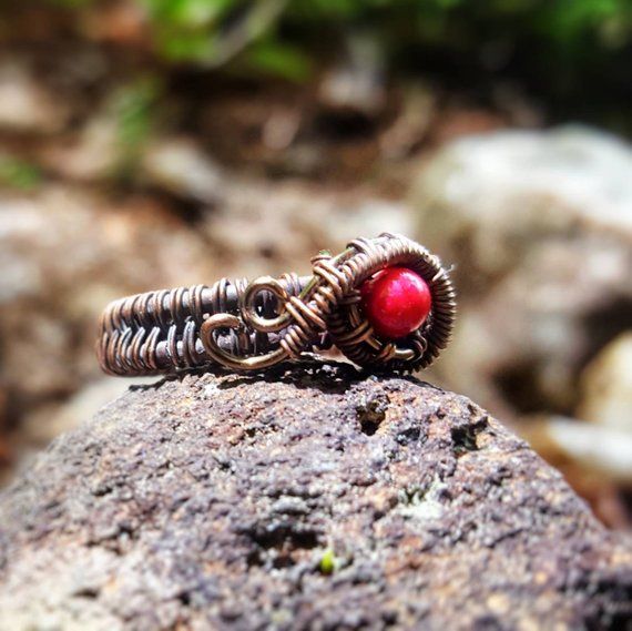 Copper Eye Wirewrap Ring PDF Download Handmade Artisan Red Rings, Red Adjustable Wire Wrapped Rings, Adjustable Red Wire Wrapped Rings, Copper Eye, Class Ring, Pdf Download, Copper, United States, Ships