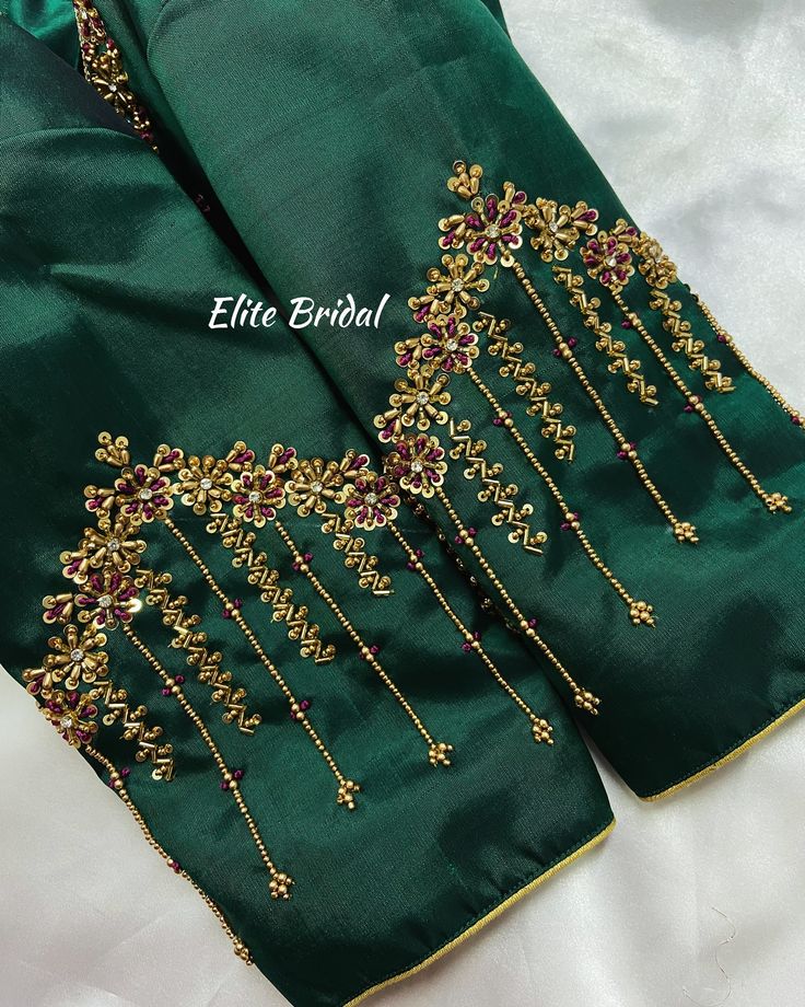 Floral Work Blouse 💚🍃 Green Colour Maggam Work Blouses, Latest Aari Work Blouse Designs 2024, Kundan Work Blouse Designs Latest, Work For Blouse Designs, Green Aari Work Blouse Design, Tassel For Blouse, Green Blouse Designs For Saree Bridal, Green Blouse Maggam Work Designs, Green Aari Work Blouse