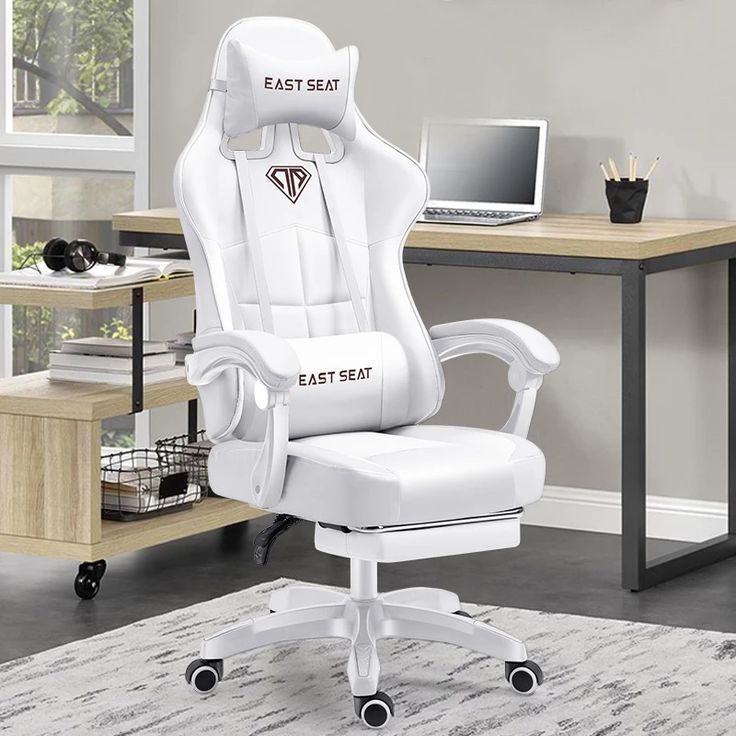 a white office chair with the words east seat on it