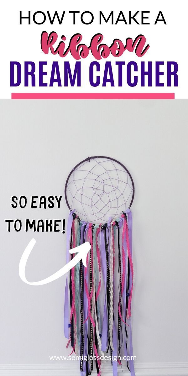 a dream catcher hanging on the wall with text overlay that reads how to make a ribbon dream catcher so easy to make